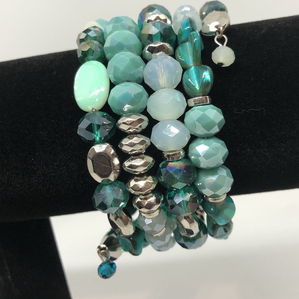 Teal Blues Silver Wraparound Flex Bracelet NEW
